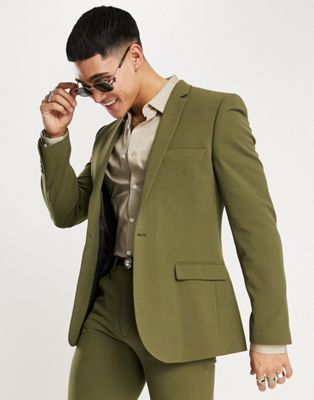 Купить Пиджаки Супероблегающий пиджак оливкового цвета ASOS DESIGN ASOSDESIGN, цвет - зеленый, по цене 7 940 рублей в интернет-магазине Usmall.ru