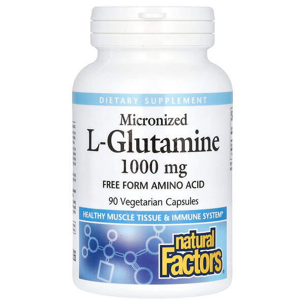 Микронизированный L-глютамин, 1000 мг, 90 вегетарианских капсул Natural Factors