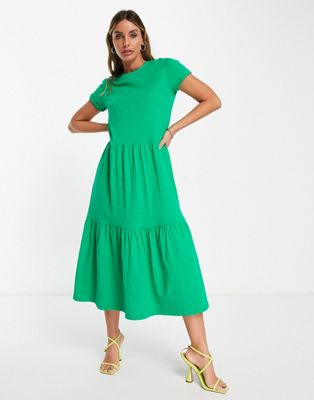 Ярусное зеленое платье-футболка миди с короткими рукавами Whistles Whistles