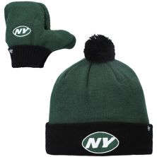 Зеленая/черная вязаная шапка New York Jets Bam Bam Toddler '47 с манжетами, помпоном и варежками 47 Brand