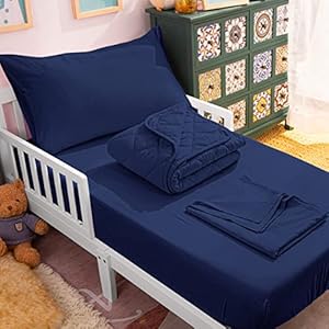 NTBAY Toddler Bedding Set - 4 Piece Soft and Breathable Crib Bedding Set for Boys and Girls, Includes Quilted Comforter, Fitted Sheet, Flat Top Sheet and Envelope Pillowcase, Pink NTBAY