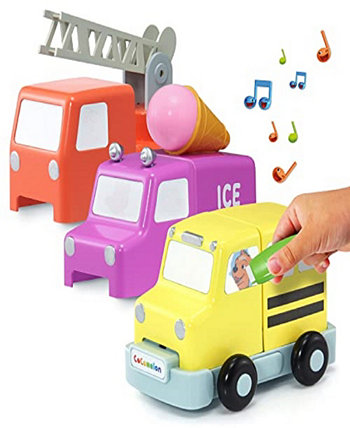 Набор игрушек Cocomelon Build Reveal Musical Vehicles, 3 предмета WOW! Stuff
