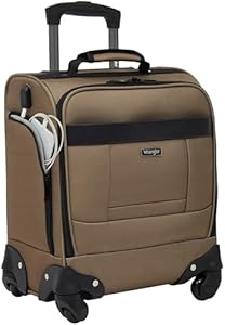 Wrangler 4-Wheel Spinner Luggage with Side USB Port, Black, 17-Inch Underseat Carry-On Wrangler