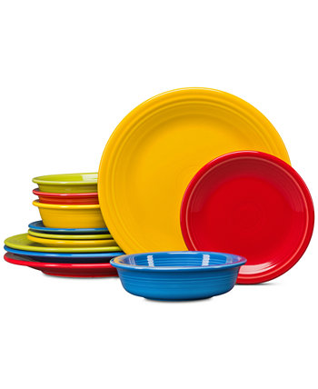Яркие цвета 12 шт. Набор столовой посуды классический, сервиз на 4 персоны FIESTA