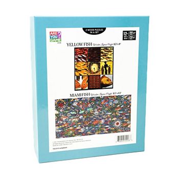 AREYOUGAMECOM 203-Piece Yellow Fish Wooden Jigsaw Puzzle & 210-Piece Miami Fish Wooden Jigsaw Puzzle Areyougame