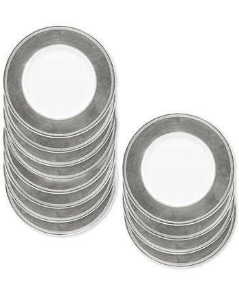 Leaf Rim/White Charger Plates, Set of 12 American Atelier