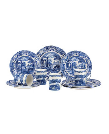 Синий итальянский набор посуды из 12 предметов, сервиз на 4 персоны Spode
