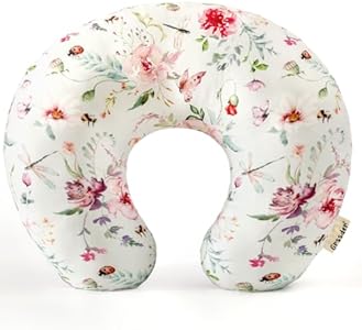 GRSSDER Nursing Pillow Cover, Stretchy Soft Minky Breastfeeding Pillow Slipcovers, Snugly Fit Most Nursing Support Pillows for Breastfeeding, Comfortable Safe Pillow Cover, Pink Flora GRSSDER