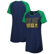Women's Concepts Sport Heather Navy/Green Notre Dame Fighting Irish Raglan V-Neck Nightshirt Unbranded