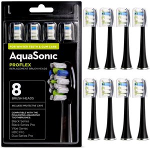 AquaSonic Toothbrush Replacement Heads Dupont Engineered ProFlex Bristles, Black 8-Pack AQUASONIC