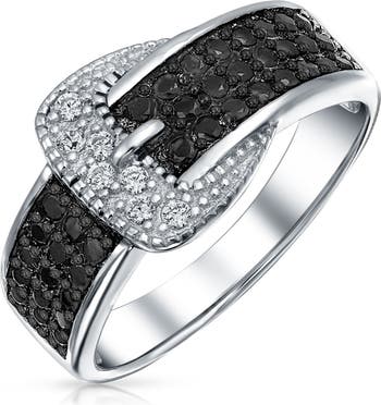 Two-tone CZ Buckle Ring Bling Jewelry