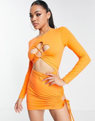Simmi cut out bust and waist detail mini dress in orange Simmi Clothing