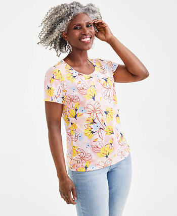Женский топ с круглым вырезом и короткими рукавами с принтом, созданный для Macy's Style & Co
