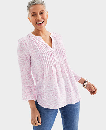 Petite Pleated Bell-Sleeve Printed Top, Created for Macy's Style & Co