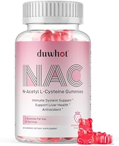 NAC Gummies (Жевательные конфеты) 600mg, N Acetyl Cysteine Supplement NAC Chewable for Antioxidants & Immune Support, Lung & Liver Health, Natural Strawberry Flavor, 60ct Duwhot