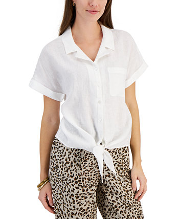 Женская рубашка с завязкой спереди из 100% льна, созданная для Macy's Charter Club