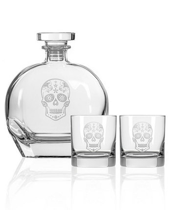Подарочный набор из 3 предметов Sugar Skull - графин для виски и бокалы с камнями Rolf Glass