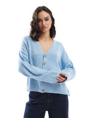 ASOS DESIGN knit V-neck boucle cardigan in blue ASOS DESIGN