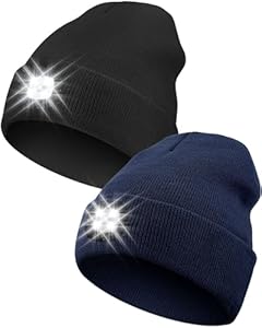 Unisex Beanie with Light, USB Rechargeable LED Headlamp Hat, Christmas Stocking Stuffers Gifts Warm Knitted Cap for Men Women Dad Mom Black&Gray MOXTOYU