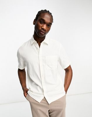 Белая рубашка с короткими рукавами из льняного микса Weekday Weekday