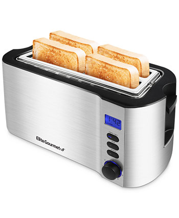 Цифровой тостер обратного отсчета с 4 ломтиками и длинными прорезями, 6 настроек тостов, выдвижной лоток для крошек, сверхширокие 1,5-дюймовые прорези для рогаликов Elite Gourmet
