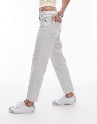 Topshop cropped mid rise straight jeans with raw hems in off white TOPSHOP
