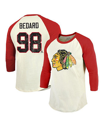Мужская футболка Threads Connor Bedard Cream, Red с рисунком и номером Chicago Blackhawks, футболка реглан с рукавами 3/4 Majestic