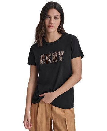 Women's Crewneck Grommet-Logo Short-Sleeve Top DKNY
