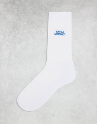 Белые носки с надписью «Хорошего дня» ASOS DESIGN ASOS DESIGN