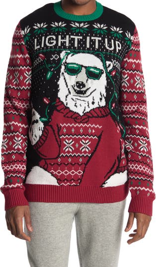 Свитер с белым медведем Light It Up Ugly Christmas Sweater