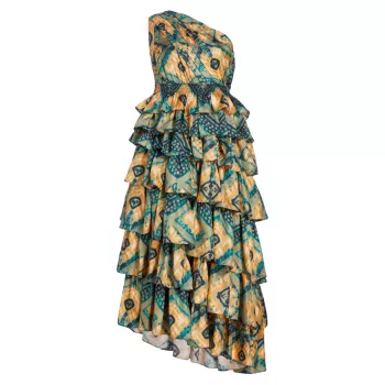 Многоярусное шелковое платье Auryn на одно плечо Ulla Johnson