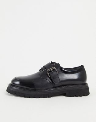 Черные кожаные туфли на шнуровке с ремешком Asra Trap ASRA