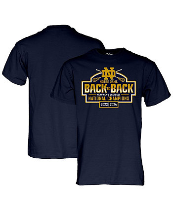 Men's and Women's Navy Notre Dame Fighting Irish Back-To-Back NCAA Men's Lacrosse National Champions T-Shirt Blue 84