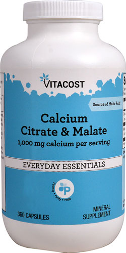 Цитрат кальция и малат Vitacost - 1000 мг кальция на порцию - 360 капсул Vitacost