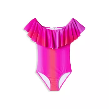 Little Girl's &amp; Girl's One-Piece UPF 50+ Neon Ombré Swimsuit Stella Cove