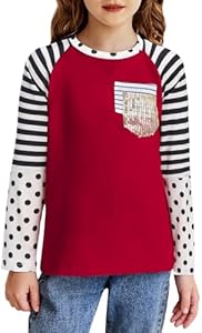 Arshiner Girls Long Sleeve Shirts Color Block Casual Cute Top Tee Blouse with Fashion Pocket Arshiner