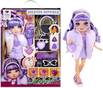 Rainbow High Creative Crystals Violet - Purple 11” Fashion Doll with Crystal Accessory Make It Kit, Ring for You, DIY, Crafts, Resin Play, Kids Gift 8+ Rainbow High