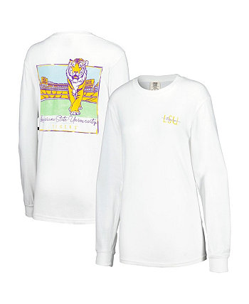 Женская белая футболка LSU Tigers с длинными рукавами и рисунком стадиона комфортных цветов Summit Sportswear