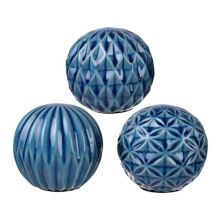 Набор из 3 синих современных сферических декоративных шаров с мраморной отделкой размером 3,75&#34; A&B Home