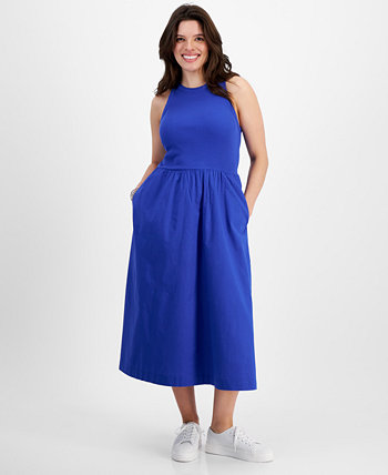 Round-Neck Ribbed-Bodice Midi Dress, Created for Macy's On 34th