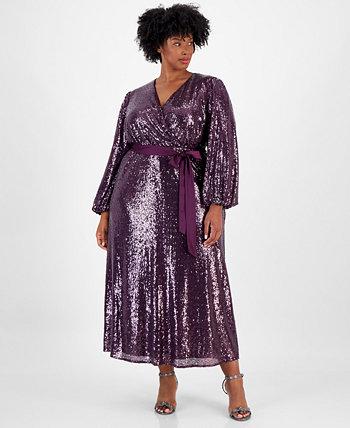 Plus Size Satin-Belt Sequinned Maxi Dress Robbie Bee