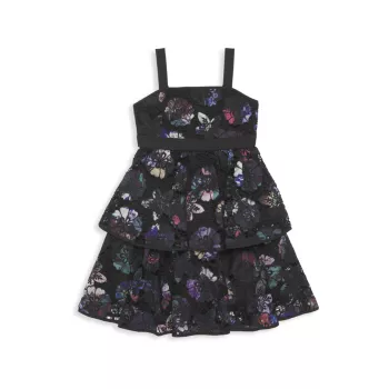 Маленькая девочка & amp; Многослойное кружевное платье с цветочным рисунком для девочек Marchesa Notte