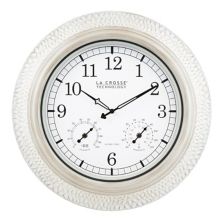 La Crosse Technology 21-in. Indoor/Outdoor Atomic Whitewashed Hammered Metal Wall Clock with Temperature La Crosse Technology