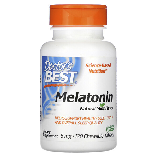 Мелатонин, Натуральная мята, 5 мг, 120 жевательных таблеток - Doctor's Best Doctor's Best