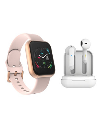 Air 3 Unisex Blush Silicone Strap Smartwatch 40mm with White Amp Plus Wireless Earbuds Bundle ITouch