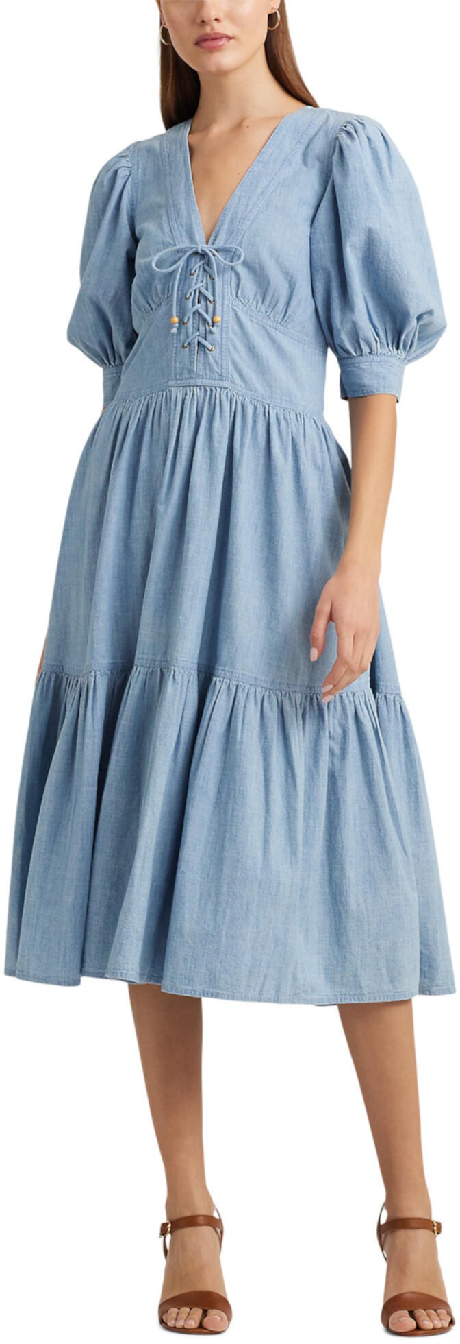 Chambray Puff-Sleeve Dress LAUREN Ralph Lauren