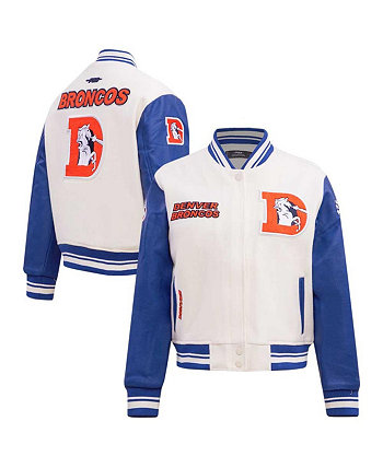 Женская кремовая потертая университетская куртка Denver Broncos в стиле ретро с молнией во всю длину в винтажном стиле Pro Standard