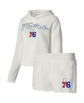 Женский кремовый комплект для сна с пушистой толстовкой с длинными рукавами Philadelphia 76ers и шортами College Concepts