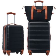 3 Pcs Hardshell Spinner 24&#34; Luggage& 20&#34; Lightweight Suitcase Set With Handbag, Tsa Lock Abrihome