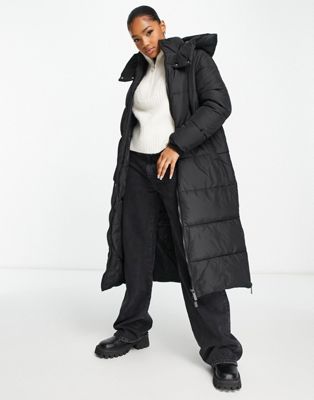 Черное длинное длинное пальто с капюшоном New Look New Look